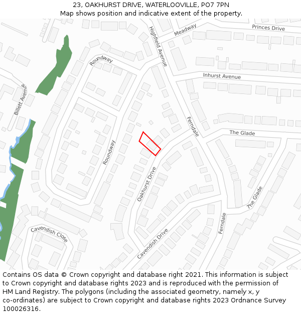 23, OAKHURST DRIVE, WATERLOOVILLE, PO7 7PN: Location map and indicative extent of plot