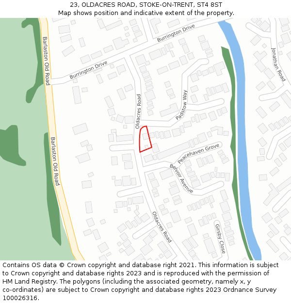 23, OLDACRES ROAD, STOKE-ON-TRENT, ST4 8ST: Location map and indicative extent of plot