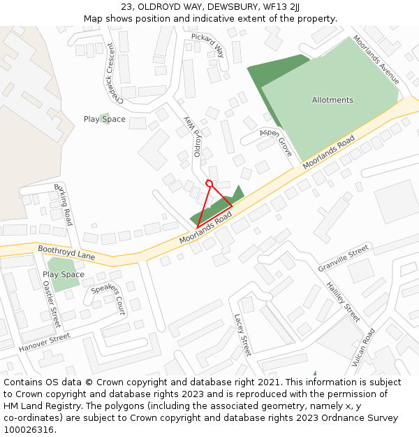 23, OLDROYD WAY, DEWSBURY, WF13 2JJ: Location map and indicative extent of plot