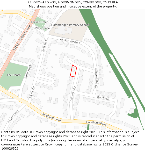 23, ORCHARD WAY, HORSMONDEN, TONBRIDGE, TN12 8LA: Location map and indicative extent of plot