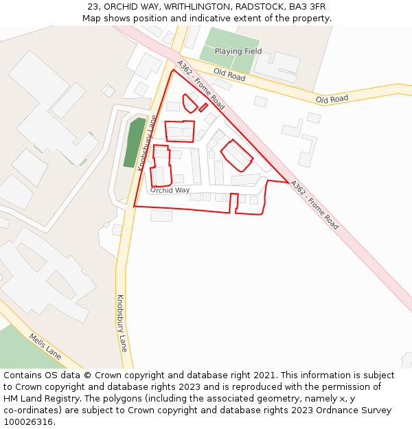 23, ORCHID WAY, WRITHLINGTON, RADSTOCK, BA3 3FR: Location map and indicative extent of plot