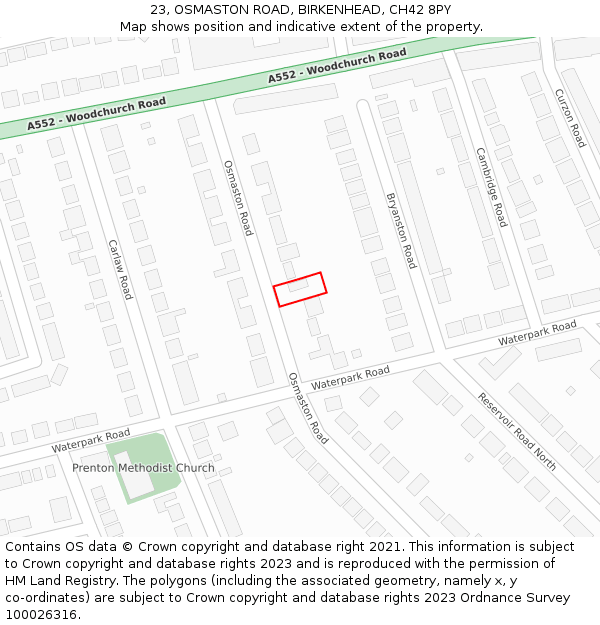 23, OSMASTON ROAD, BIRKENHEAD, CH42 8PY: Location map and indicative extent of plot