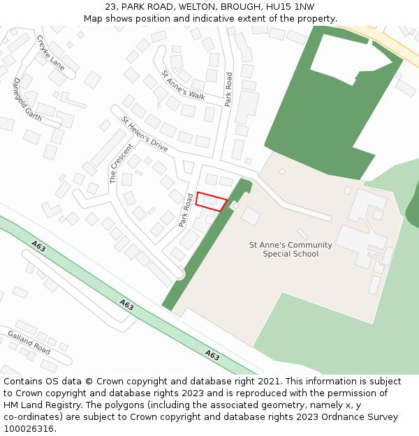 23, PARK ROAD, WELTON, BROUGH, HU15 1NW: Location map and indicative extent of plot
