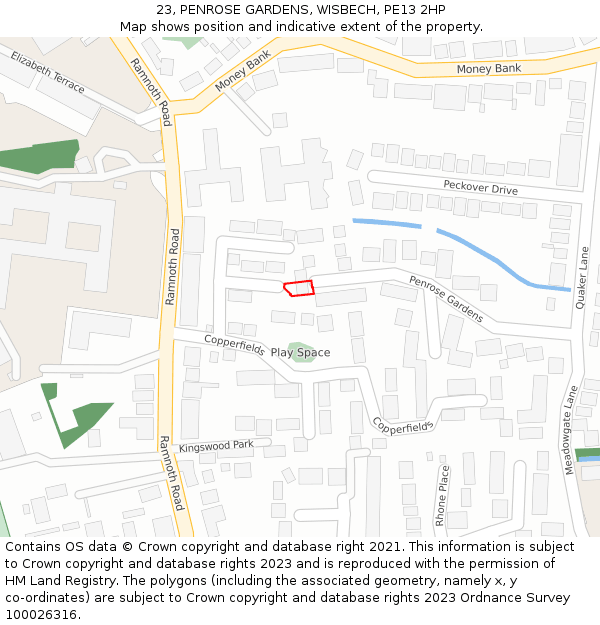 23, PENROSE GARDENS, WISBECH, PE13 2HP: Location map and indicative extent of plot