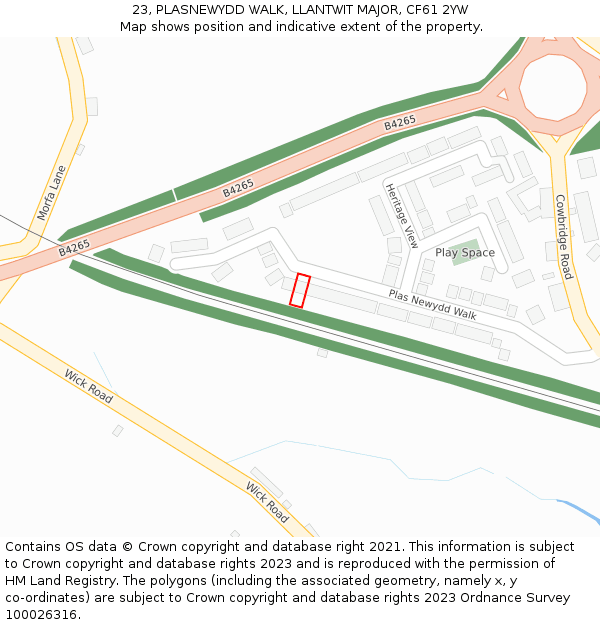 23, PLASNEWYDD WALK, LLANTWIT MAJOR, CF61 2YW: Location map and indicative extent of plot