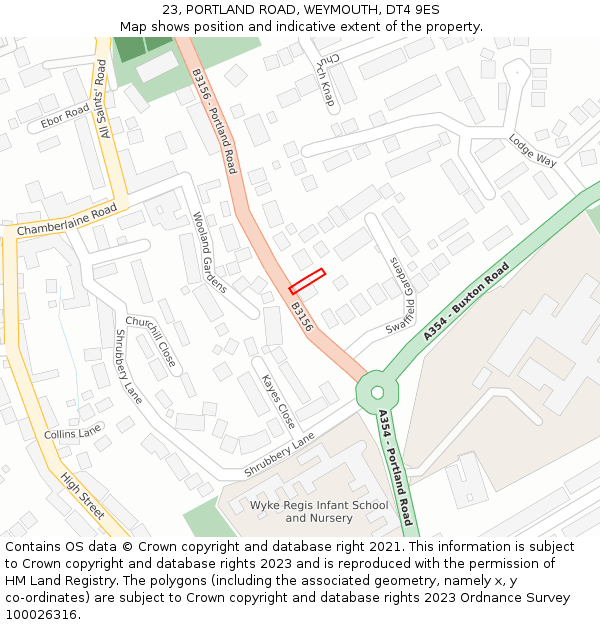 23, PORTLAND ROAD, WEYMOUTH, DT4 9ES: Location map and indicative extent of plot