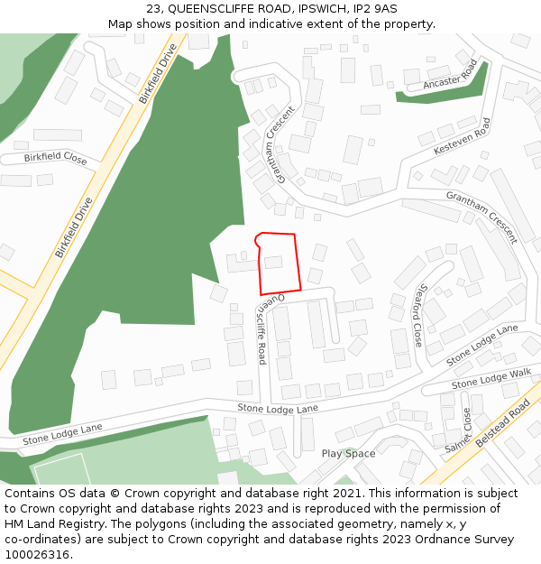 23, QUEENSCLIFFE ROAD, IPSWICH, IP2 9AS: Location map and indicative extent of plot