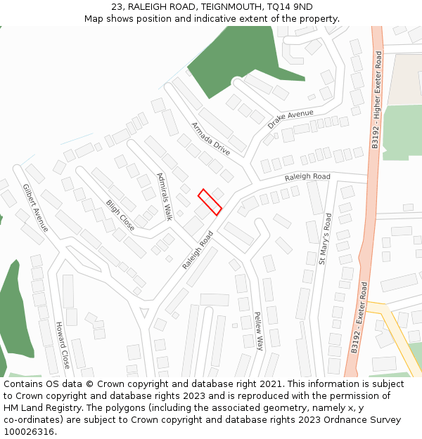 23, RALEIGH ROAD, TEIGNMOUTH, TQ14 9ND: Location map and indicative extent of plot