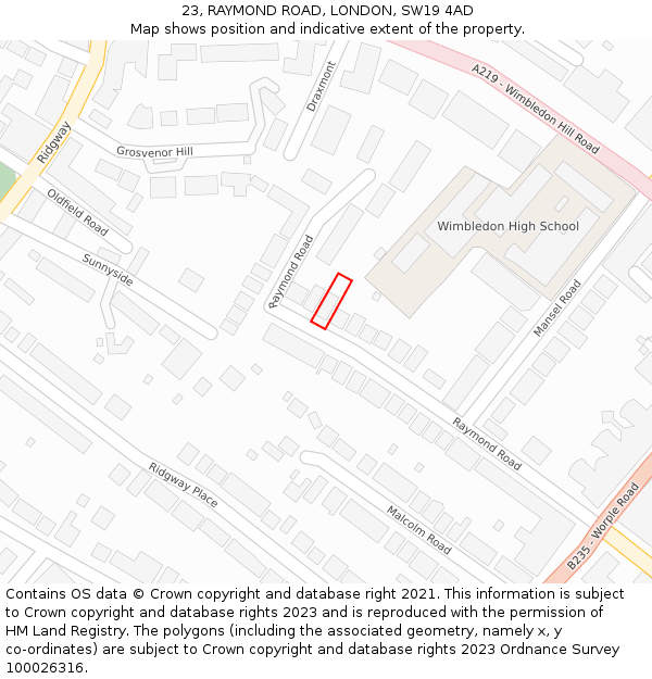 23, RAYMOND ROAD, LONDON, SW19 4AD: Location map and indicative extent of plot