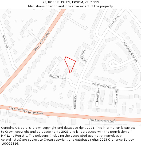 23, ROSE BUSHES, EPSOM, KT17 3NS: Location map and indicative extent of plot