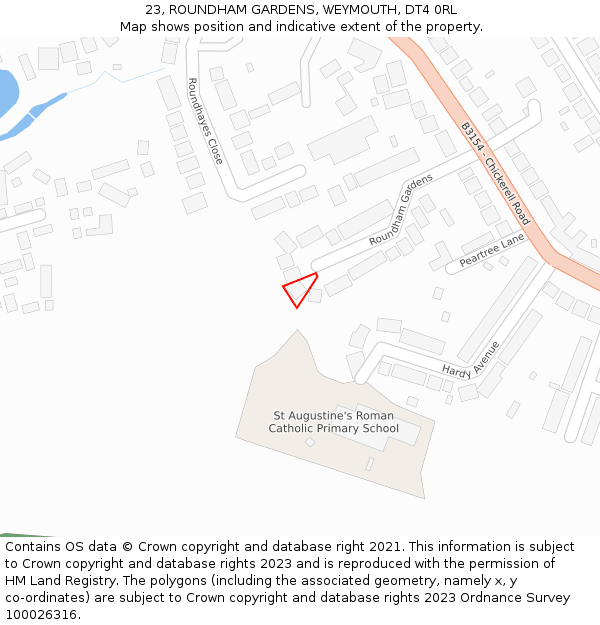 23, ROUNDHAM GARDENS, WEYMOUTH, DT4 0RL: Location map and indicative extent of plot