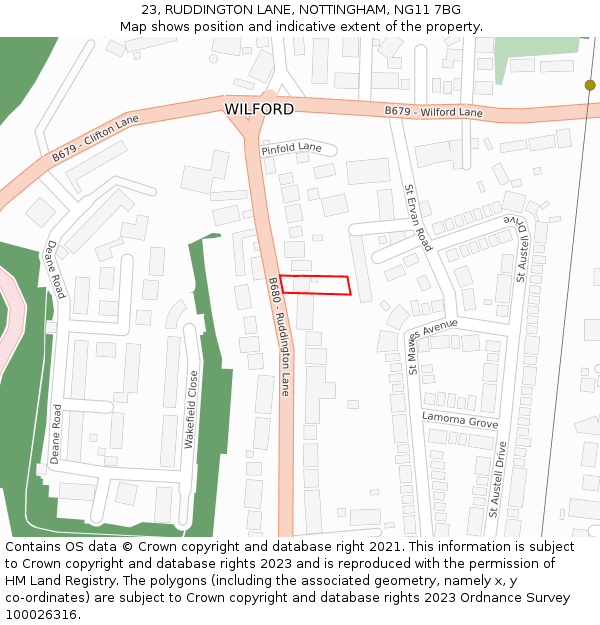 23, RUDDINGTON LANE, NOTTINGHAM, NG11 7BG: Location map and indicative extent of plot