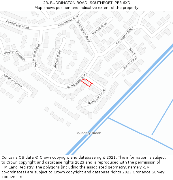 23, RUDDINGTON ROAD, SOUTHPORT, PR8 6XD: Location map and indicative extent of plot