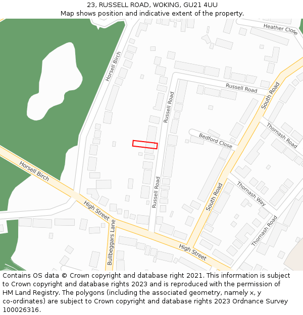 23, RUSSELL ROAD, WOKING, GU21 4UU: Location map and indicative extent of plot