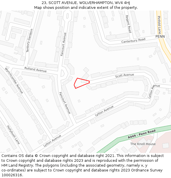 23, SCOTT AVENUE, WOLVERHAMPTON, WV4 4HJ: Location map and indicative extent of plot