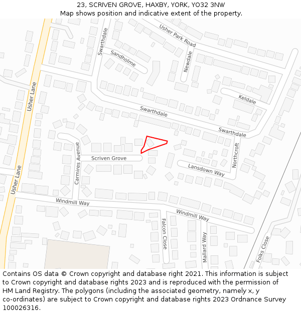 23, SCRIVEN GROVE, HAXBY, YORK, YO32 3NW: Location map and indicative extent of plot