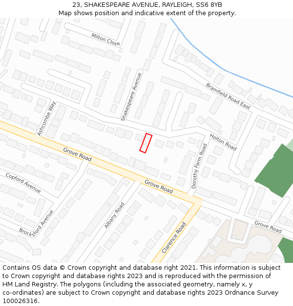 23, SHAKESPEARE AVENUE, RAYLEIGH, SS6 8YB: Location map and indicative extent of plot