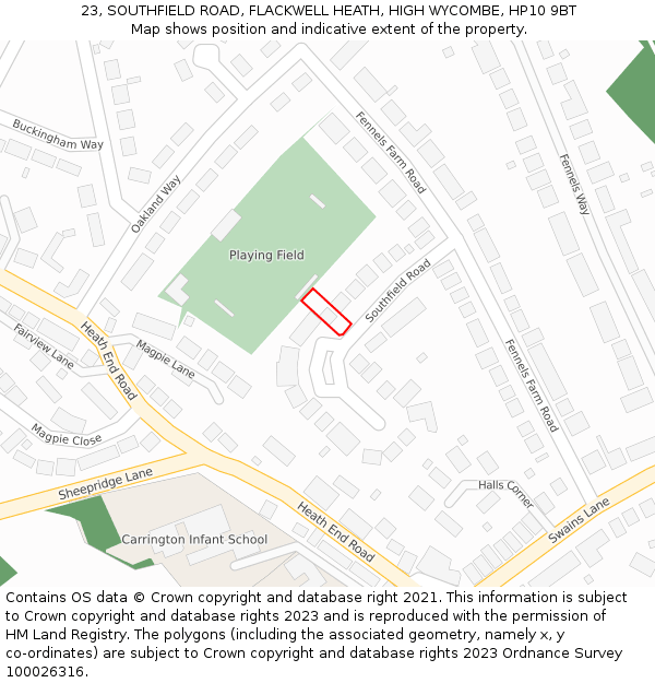 23, SOUTHFIELD ROAD, FLACKWELL HEATH, HIGH WYCOMBE, HP10 9BT: Location map and indicative extent of plot