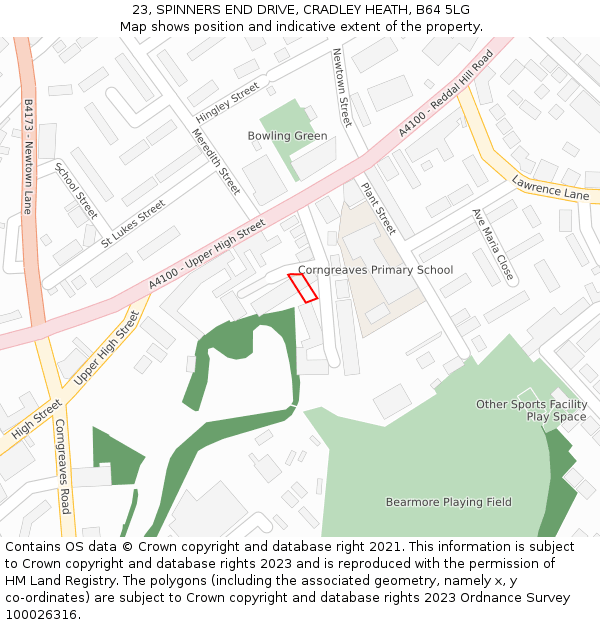 23, SPINNERS END DRIVE, CRADLEY HEATH, B64 5LG: Location map and indicative extent of plot