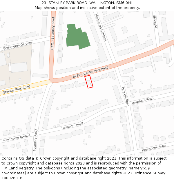 23, STANLEY PARK ROAD, WALLINGTON, SM6 0HL: Location map and indicative extent of plot