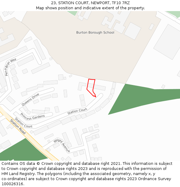 23, STATION COURT, NEWPORT, TF10 7RZ: Location map and indicative extent of plot