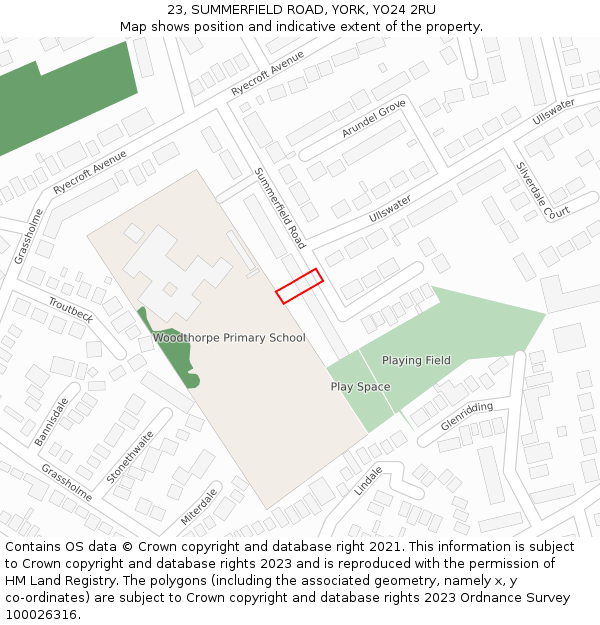 23, SUMMERFIELD ROAD, YORK, YO24 2RU: Location map and indicative extent of plot