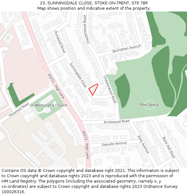 23, SUNNINGDALE CLOSE, STOKE-ON-TRENT, ST6 7BP: Location map and indicative extent of plot