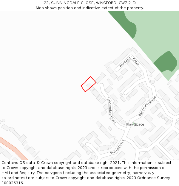 23, SUNNINGDALE CLOSE, WINSFORD, CW7 2LD: Location map and indicative extent of plot