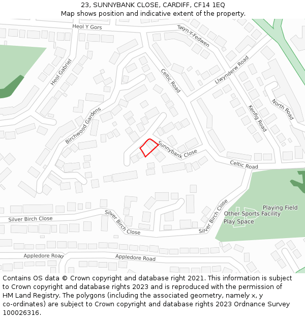 23, SUNNYBANK CLOSE, CARDIFF, CF14 1EQ: Location map and indicative extent of plot