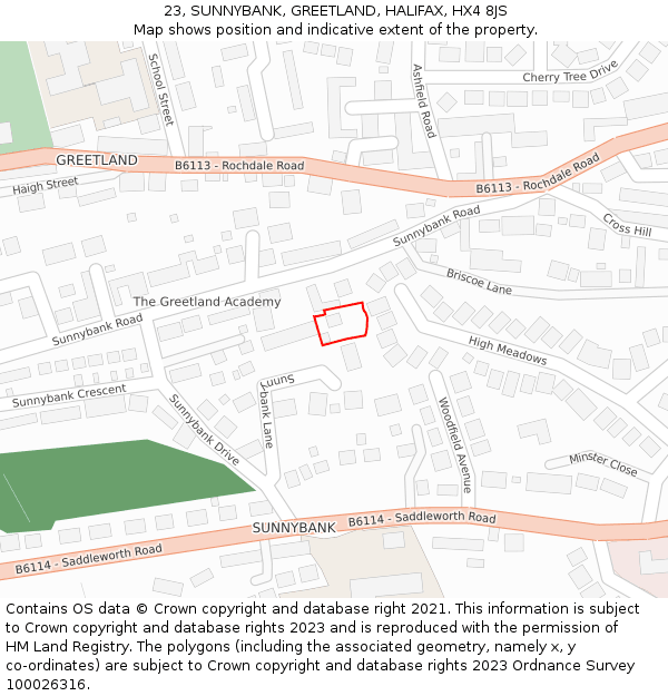 23, SUNNYBANK, GREETLAND, HALIFAX, HX4 8JS: Location map and indicative extent of plot