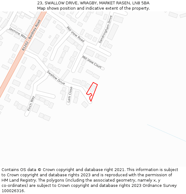 23, SWALLOW DRIVE, WRAGBY, MARKET RASEN, LN8 5BA: Location map and indicative extent of plot