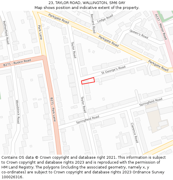 23, TAYLOR ROAD, WALLINGTON, SM6 0AY: Location map and indicative extent of plot