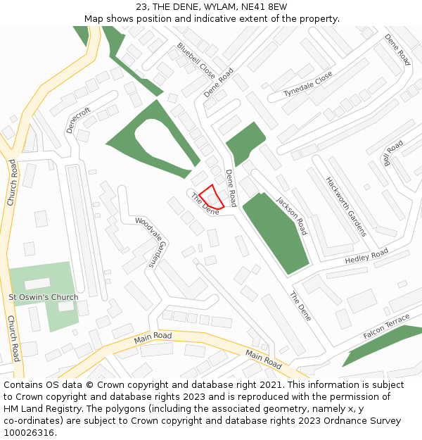 23, THE DENE, WYLAM, NE41 8EW: Location map and indicative extent of plot