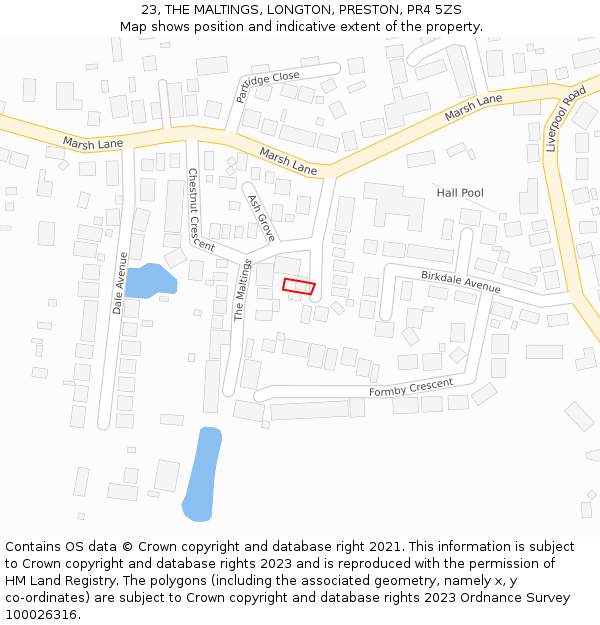 23, THE MALTINGS, LONGTON, PRESTON, PR4 5ZS: Location map and indicative extent of plot