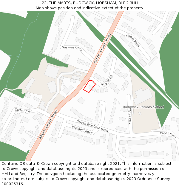 23, THE MARTS, RUDGWICK, HORSHAM, RH12 3HH: Location map and indicative extent of plot