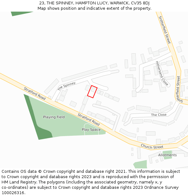 23, THE SPINNEY, HAMPTON LUCY, WARWICK, CV35 8DJ: Location map and indicative extent of plot