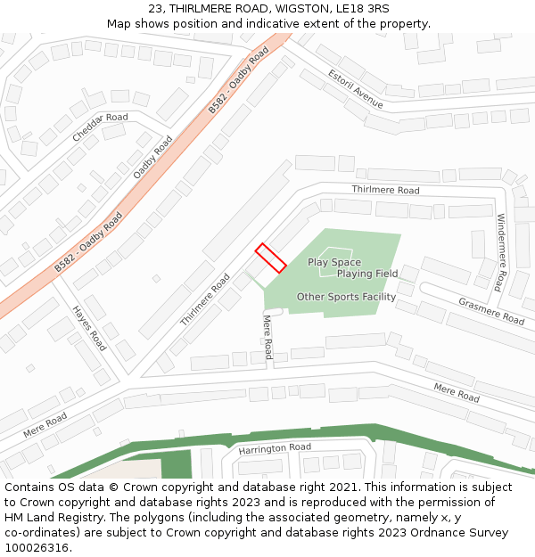 23, THIRLMERE ROAD, WIGSTON, LE18 3RS: Location map and indicative extent of plot