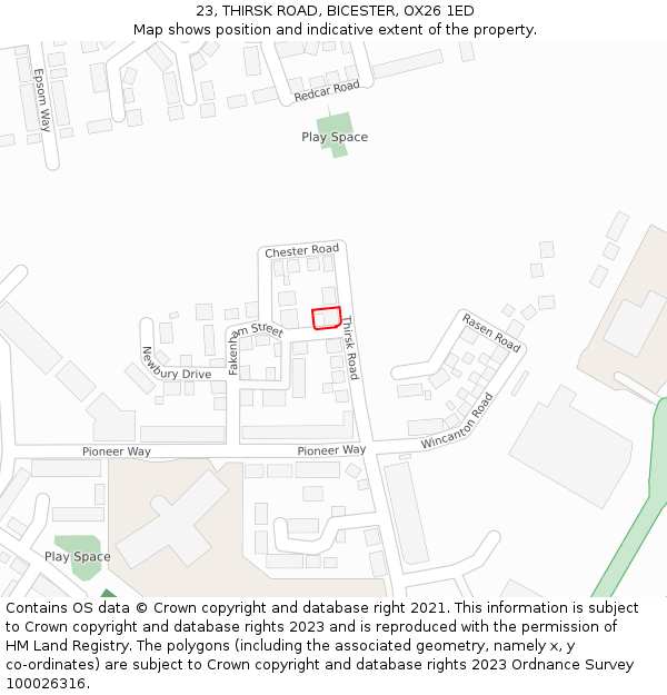 23, THIRSK ROAD, BICESTER, OX26 1ED: Location map and indicative extent of plot