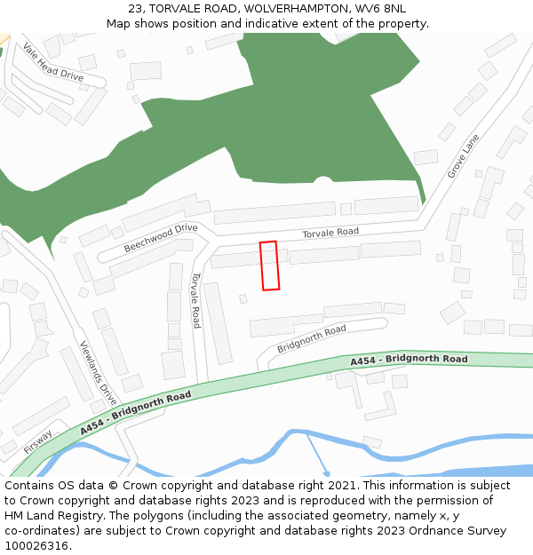 23, TORVALE ROAD, WOLVERHAMPTON, WV6 8NL: Location map and indicative extent of plot