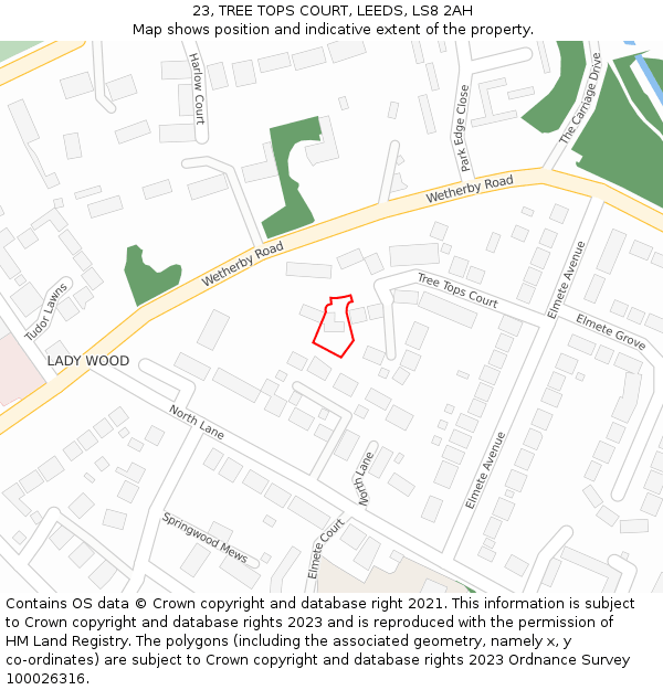 23, TREE TOPS COURT, LEEDS, LS8 2AH: Location map and indicative extent of plot