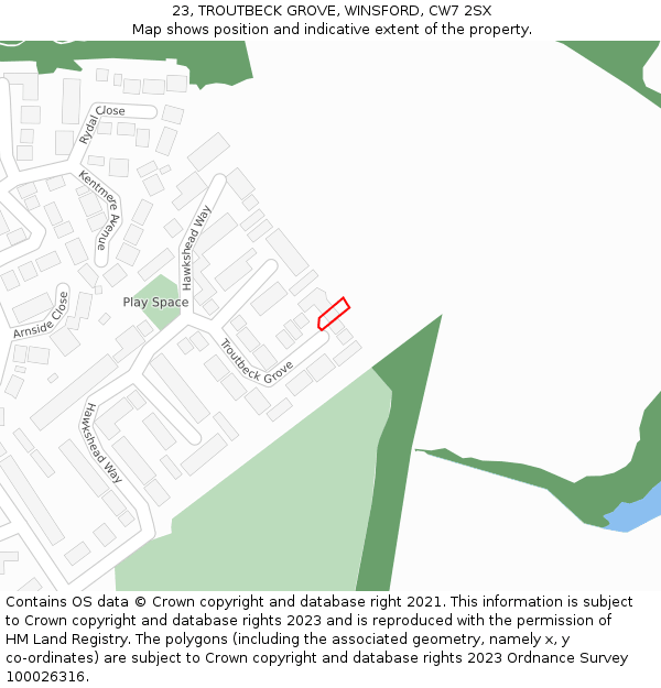 23, TROUTBECK GROVE, WINSFORD, CW7 2SX: Location map and indicative extent of plot