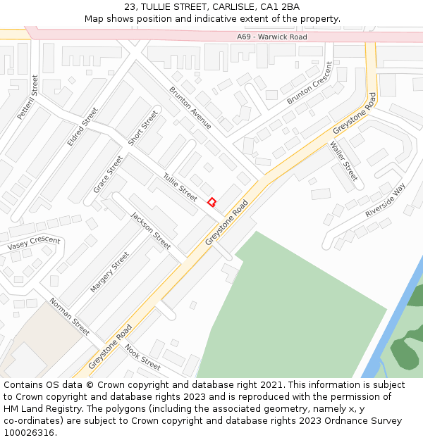 23, TULLIE STREET, CARLISLE, CA1 2BA: Location map and indicative extent of plot