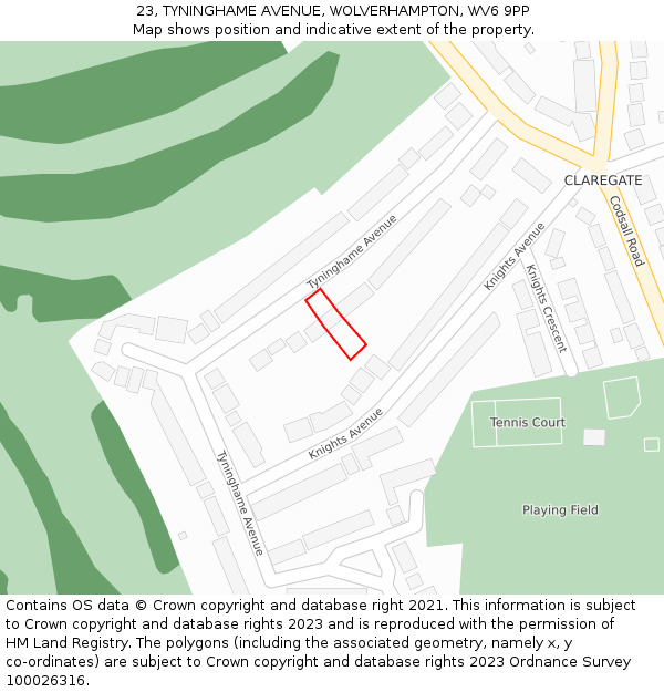 23, TYNINGHAME AVENUE, WOLVERHAMPTON, WV6 9PP: Location map and indicative extent of plot