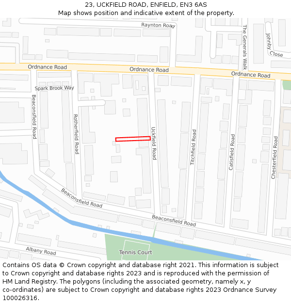 23, UCKFIELD ROAD, ENFIELD, EN3 6AS: Location map and indicative extent of plot