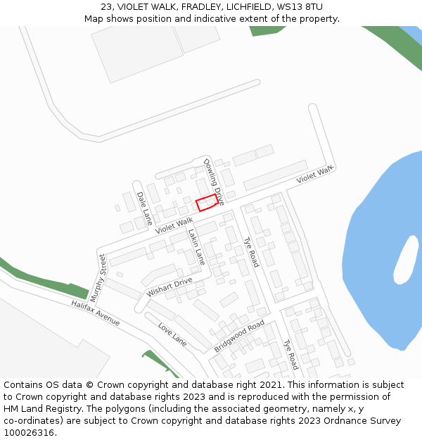 23, VIOLET WALK, FRADLEY, LICHFIELD, WS13 8TU: Location map and indicative extent of plot