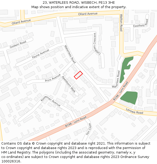 23, WATERLEES ROAD, WISBECH, PE13 3HE: Location map and indicative extent of plot