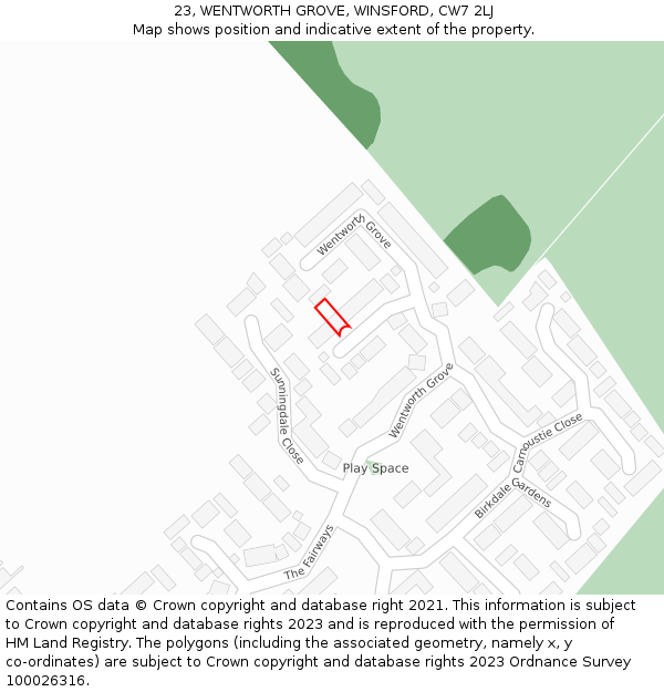 23, WENTWORTH GROVE, WINSFORD, CW7 2LJ: Location map and indicative extent of plot