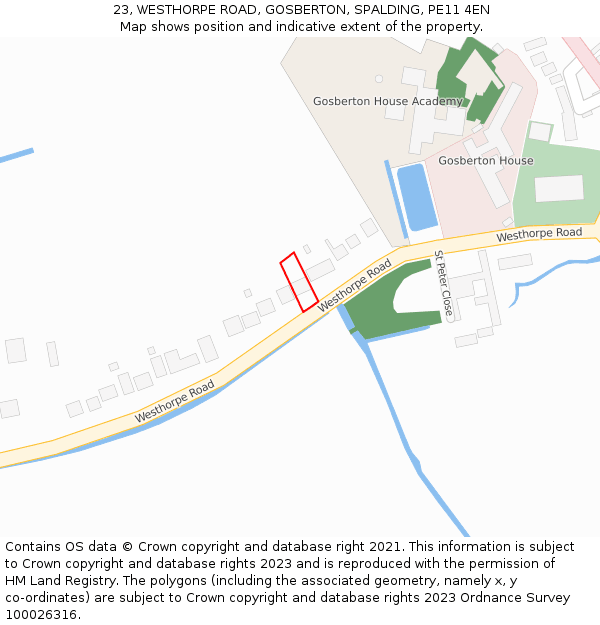 23, WESTHORPE ROAD, GOSBERTON, SPALDING, PE11 4EN: Location map and indicative extent of plot