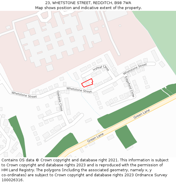 23, WHETSTONE STREET, REDDITCH, B98 7WA: Location map and indicative extent of plot