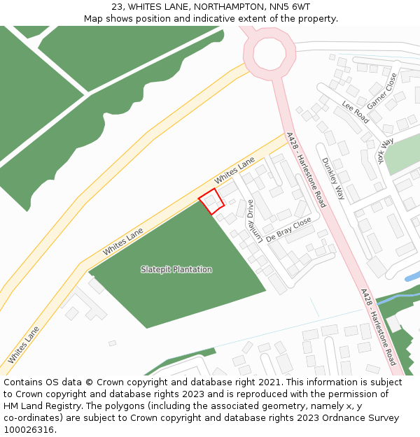 23, WHITES LANE, NORTHAMPTON, NN5 6WT: Location map and indicative extent of plot